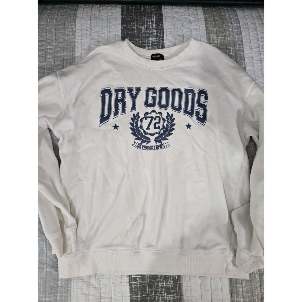 Dry Goods White Women's Large Graphic Crewneck Light Weight Sweatshirt